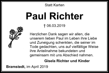 Traueranzeige von Paul Richter von SYK