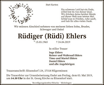 Traueranzeige von Rüdiger Ehlers von SYK