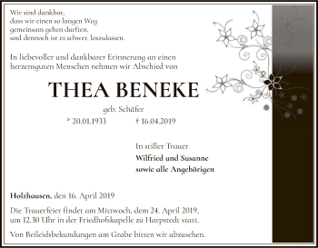 Traueranzeige von Thea Beneke von SYK