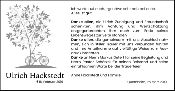 Traueranzeige von Ulrich Hackstedt von SYK