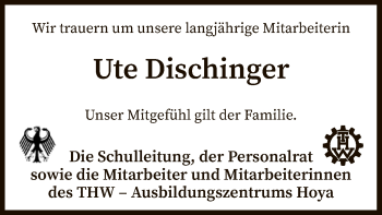 Traueranzeige von Ute Dischinger von SYK