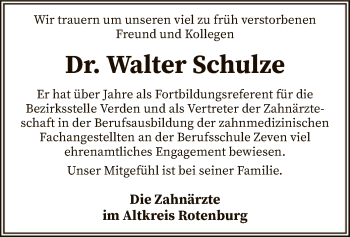 Traueranzeige von Walter Schulze von SYK