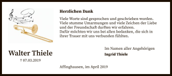 Traueranzeige von Walter Thiele von SYK