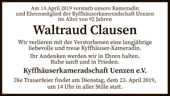 Traueranzeige von Waltraud Clausen von SYK