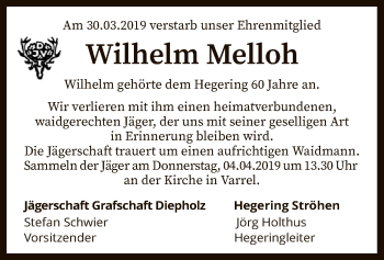 Traueranzeige von Wilhelm Melloh von SYK