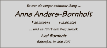 Traueranzeige von Anne Anders-Bornholt von SYK