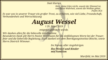 Traueranzeige von August Wessel von SYK