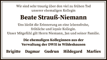 Traueranzeige von Beate Strauß-Niemann von SYK