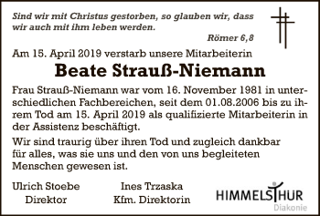 Traueranzeige von Beate Strauß-Niemann von SYK