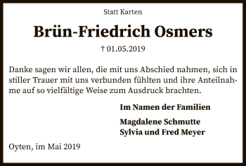 Traueranzeige von Brün-Friedrich Osmers von SYK