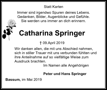 Traueranzeige von Catharina Springer von SYK