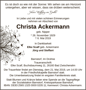Traueranzeige von Christa Ackermann von SYK