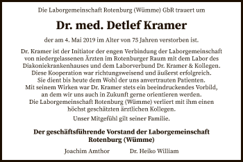 Traueranzeige von Detlef Kramer von SYK