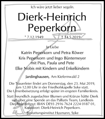 Traueranzeige von Dierk-Heinrich Peperkorn von SYK