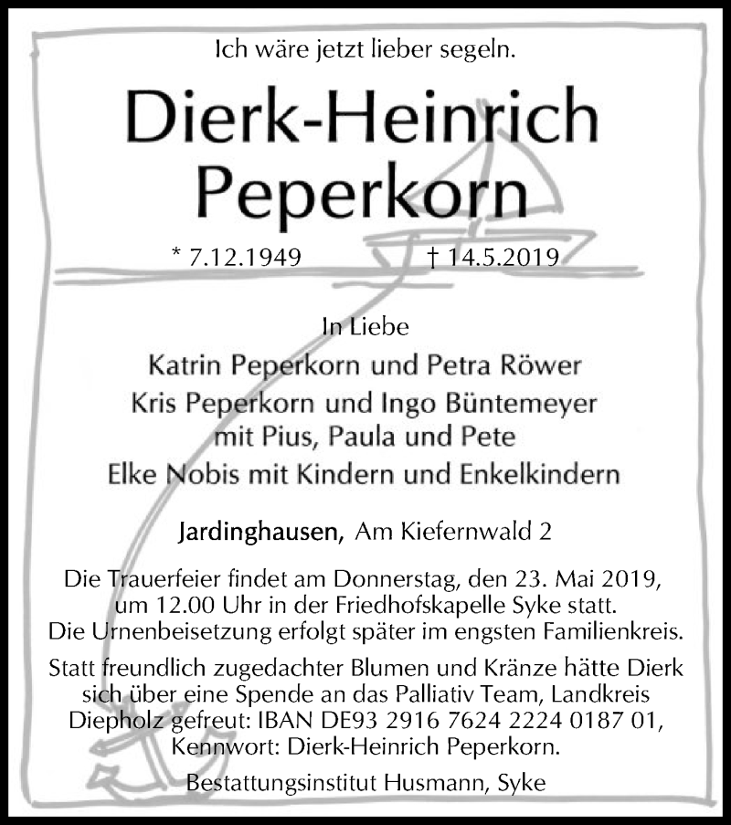  Traueranzeige für Dierk-Heinrich Peperkorn vom 18.05.2019 aus SYK