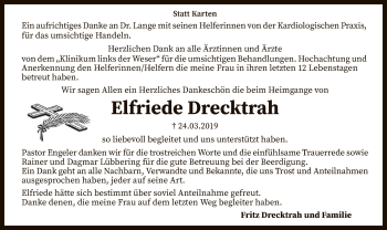 Traueranzeige von Elfriede Drecktrah von SYK