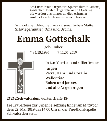 Traueranzeige von Emma Gottschalk von SYK