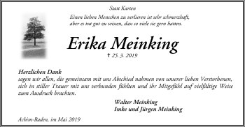 Traueranzeige von Erika Meinking von SYK