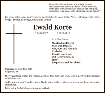 Traueranzeige von Ewald Korte von SYK