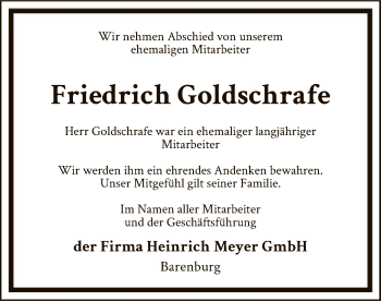 Traueranzeige von Friedrich Goldschrafe von SYK