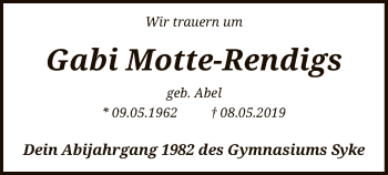 Traueranzeige von Gabi Motte-Rendigs von SYK