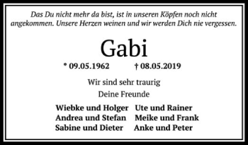 Traueranzeige von Gabi Motte-Rendigs von SYK