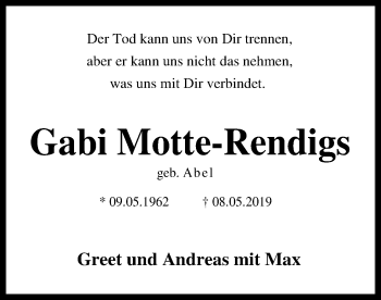 Traueranzeige von Gabi Motte-Rendigs von SYK