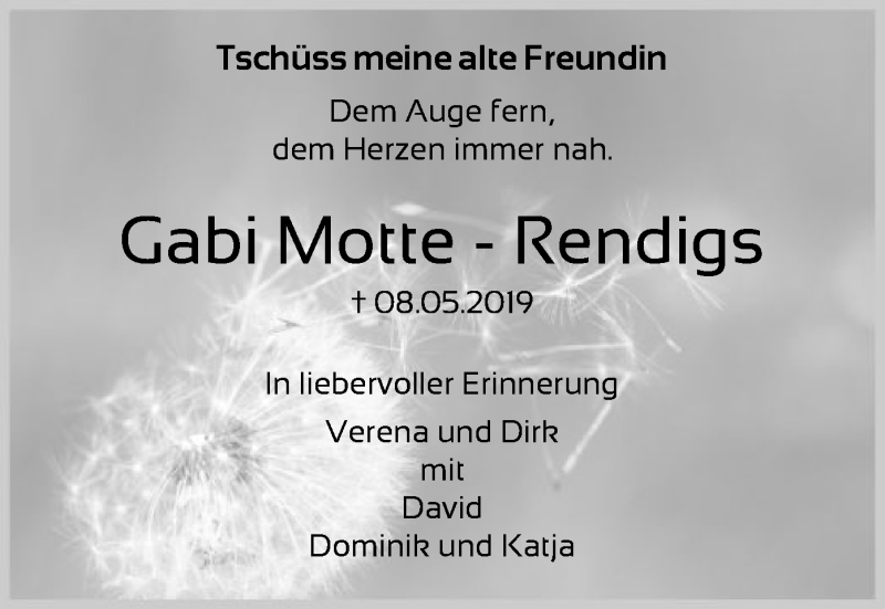  Traueranzeige für Gabi Motte-Rendigs vom 20.05.2019 aus SYK