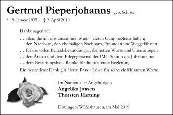 Traueranzeige von Gertrud Pieperjohanns von SYK