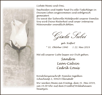 Traueranzeige von Gisela Subey von SYK