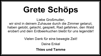 Traueranzeige von Grete Schöps von SYK