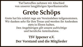 Traueranzeige von Grete Schöps von SYK