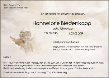 Traueranzeige von Hannelore Biedenkapp von SYK