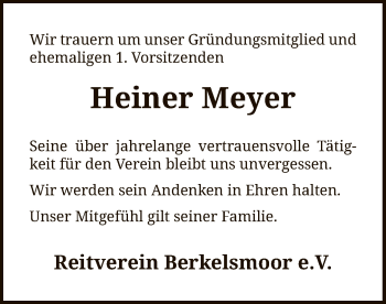 Traueranzeige von Heiner Meyer von SYK