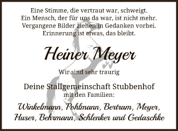 Traueranzeige von Heiner Meyer von SYK