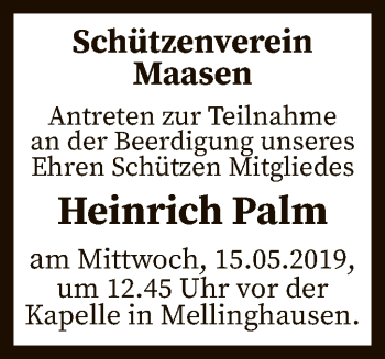 Traueranzeige von Heinrich Palm von SYK