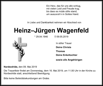 Traueranzeige von Heinz-Jürgen Wagenfeld von SYK