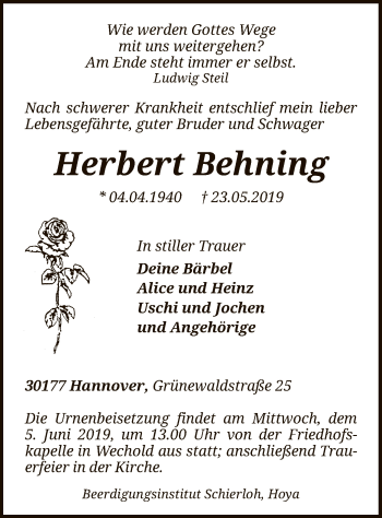 Traueranzeige von Herbert Behning von SYK