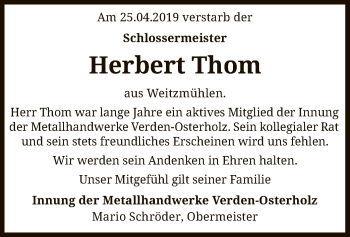 Traueranzeige von Herbert Thom von SYK