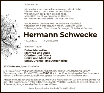 Traueranzeige von Hermann Schwecke von SYK