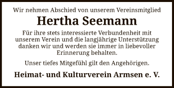 Traueranzeige von Hertha Seemann von SYK