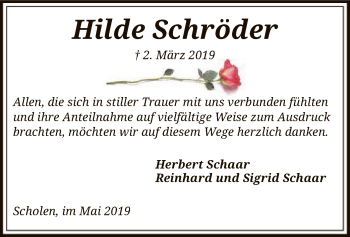 Traueranzeige von Hilde Schröder von SYK