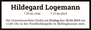 Traueranzeige von Hildegard Logemann von SYK