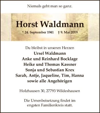 Traueranzeige von Horst Waldmann von SYK