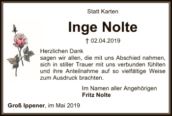 Traueranzeige von Inge Nolte von SYK