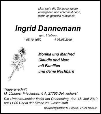 Traueranzeige von Ingrid Dannemann von SYK