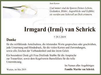 Traueranzeige von Irmgard van Schrick von SYK