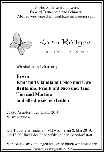 Traueranzeige von Karin Röttger von SYK