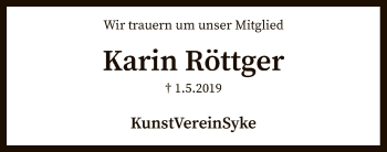 Traueranzeige von Karin Röttger von SYK