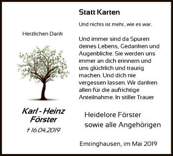 Traueranzeige von Karl-Heinz Förster von SYK